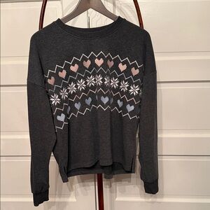 PJ Salvage Dark Gray Heart and Snowflake Sweatshirt